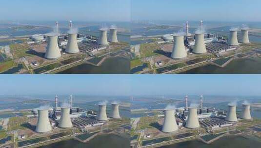 天津海边的发电厂航拍景观高清在线视频素材下载