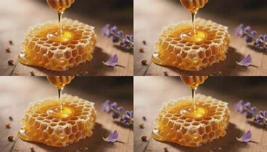 蜂蜜从木勺滴落在蜂巢蜜上高清在线视频素材下载