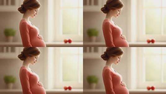 阳光下孕妇温柔触摸腹部感受母爱喜悦高清在线视频素材下载