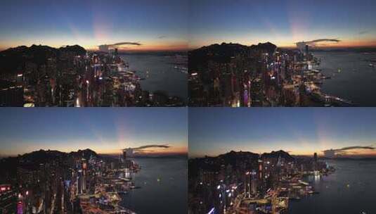 香港维多利亚港夜景航拍高清在线视频素材下载