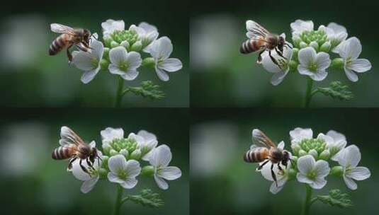 蜜蜂停留在花朵上采蜜的特写镜头高清在线视频素材下载