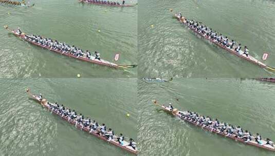 龙舟比赛选手奋力划桨场景高清在线视频素材下载