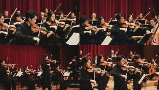 乐团小提琴演奏现场高清在线视频素材下载