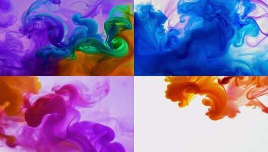 4K彩色墨水扩散水彩颜料流动彩色烟雾动态高清在线视频素材下载