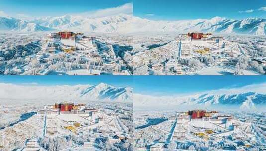 雪后拉萨布达拉宫全景高清在线视频素材下载