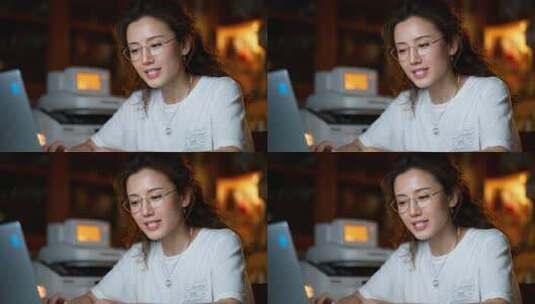 职场女性居家办公专注工作场景高清在线视频素材下载