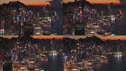 香港维多利亚港夜景航拍高清在线视频素材下载