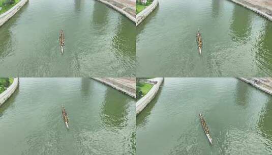 河上龙舟队伍划行场景高清在线视频素材下载