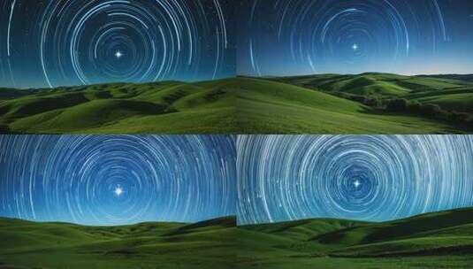 星空下的绿色山丘夜景高清在线视频素材下载