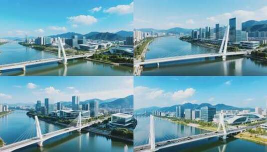 城市桥梁与现代建筑风光高清在线视频素材下载