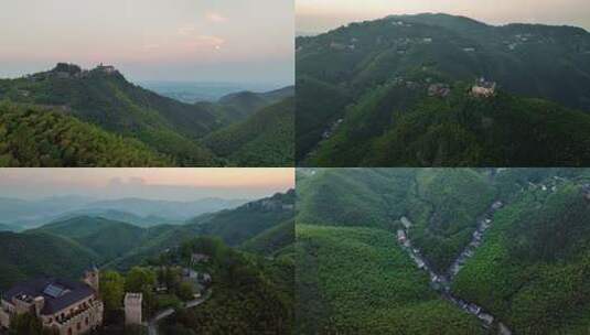 4K莫干山森林城堡夕阳航拍高清在线视频素材下载