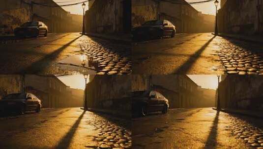 黄昏雨后老街光影氛围感电影感场景高清在线视频素材下载