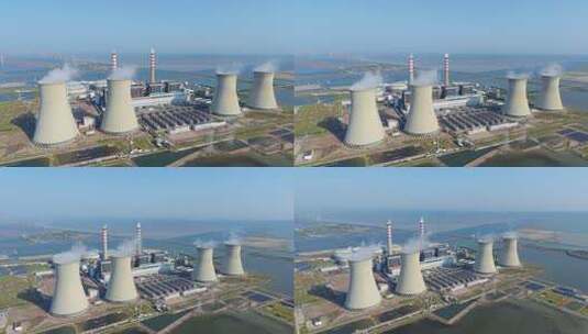 天津海边的发电厂航拍景观高清在线视频素材下载