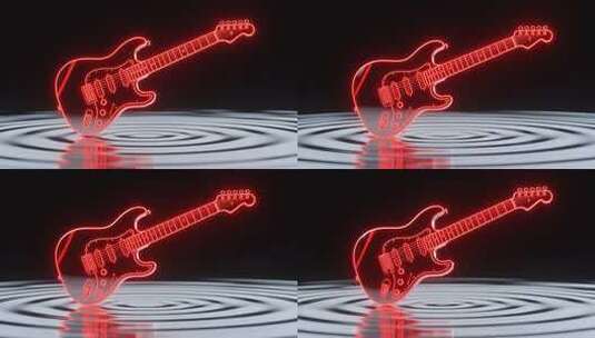 红色霓虹吉他3D渲染素材高清在线视频素材下载