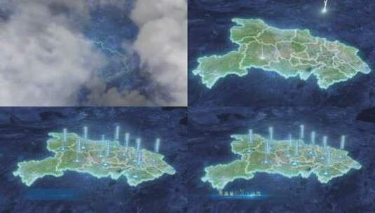 湖北省地图-云雾俯冲勾勒轮廓高清AE视频素材下载