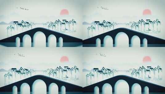 水墨拱宸桥（ae模板）拱宸桥 江南水乡高清AE视频素材下载