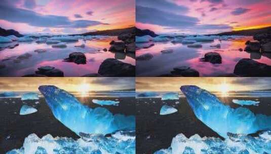 东北冰雪河边光影日落日出延时风景高清在线视频素材下载