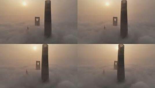 上海陆家嘴日出平流雾航拍高清在线视频素材下载