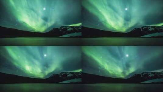 冰川泻湖上的北极光高清在线视频素材下载