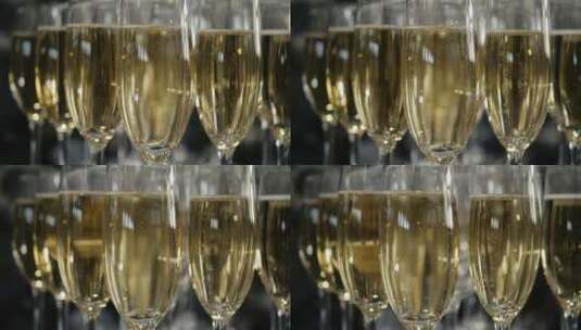 活动前招待会上装满香槟的眼镜高清在线视频素材下载