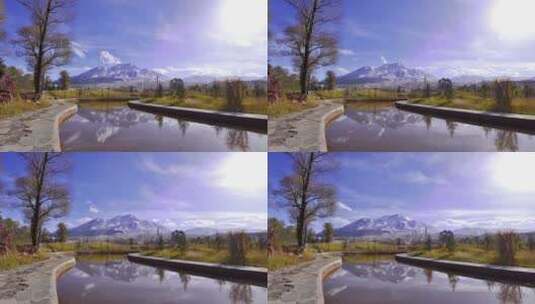 新疆雪山湖面倒映延时美景高清在线视频素材下载