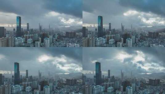深圳早晨福田看罗湖下雨和日出延时摄影高清在线视频素材下载