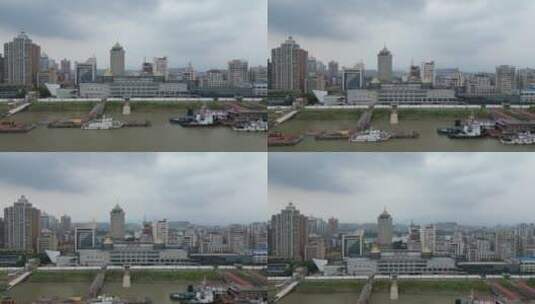 航拍江西九江长江港口码头高清在线视频素材下载