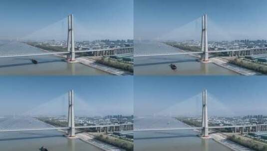 九江鳊鱼洲长江大桥航拍延时高清在线视频素材下载