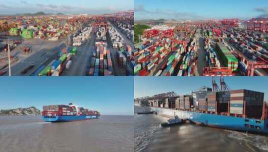 上海洋山港港口货轮集装箱航拍高清在线视频素材下载