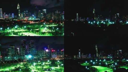 深圳沙河高尔夫球场南山CBD夜景航拍高清在线视频素材下载