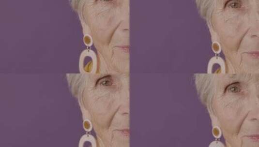 老年女模特戴的耳饰特写高清在线视频素材下载