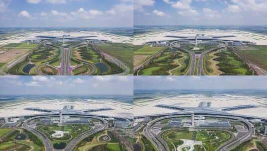 青岛胶州机场正面航拍延时高清在线视频素材下载