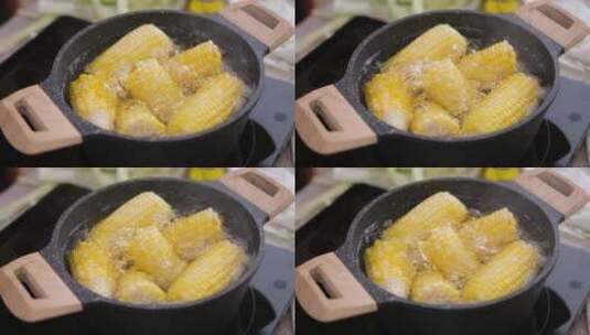 家庭煮玉米棒高清在线视频素材下载