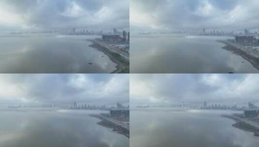 4K深圳南山区深圳湾低空云海航拍高清在线视频素材下载