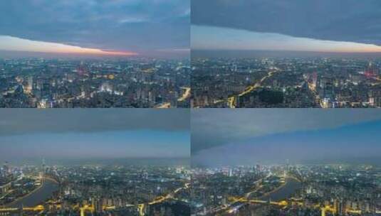 广州城市建筑夜景灯光与天空云彩航拍延时高清在线视频素材下载