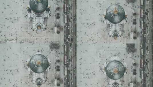 哈尔滨圣索菲亚教堂下雪航拍高清在线视频素材下载