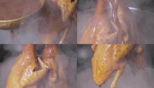 广东乳鸽卤汁浇在鸽子肉上高清在线视频素材下载