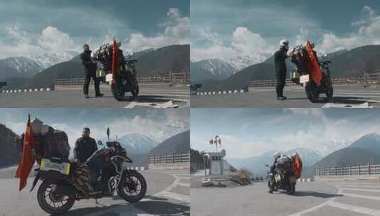 云南旅游风光梅里雪山摩托骑行者高清在线视频素材下载