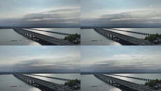 加拿大尚普兰大桥繁忙的交通，白天的时间流逝高清在线视频素材下载