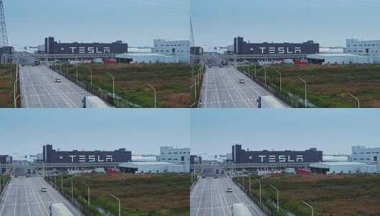 航拍特斯拉工厂建筑高清在线视频素材下载