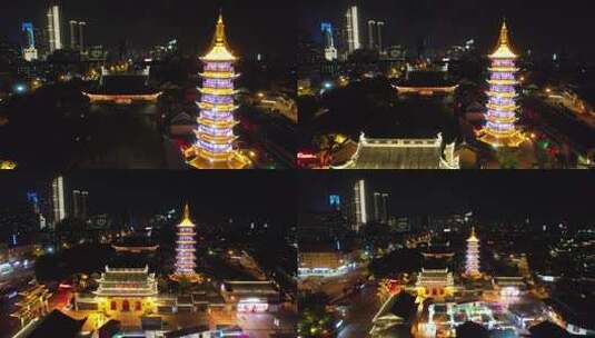 航拍江苏无锡南禅寺步行街夜景高清在线视频素材下载