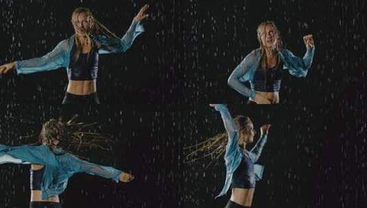 女性嘻哈舞者在雨中高清在线视频素材下载