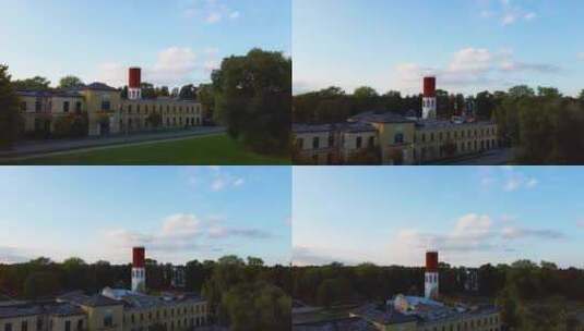 拉脱维亚尤尔马拉克梅里度假公园的克梅里水塔和拉脱维亚国旗。高清在线视频素材下载