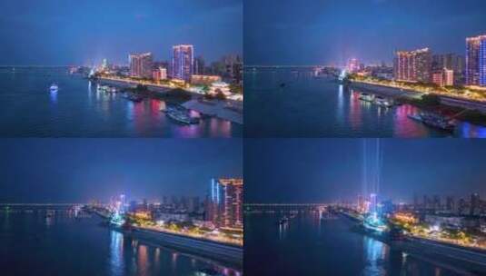 江西省九江市浔阳江畔夜景航拍延时高清在线视频素材下载