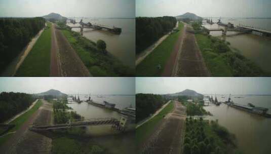 武汉江边货船停靠站航拍高清在线视频素材下载