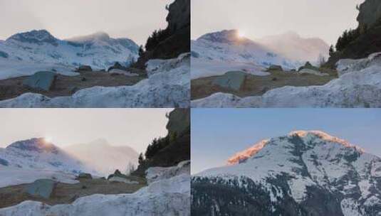 雪山太阳升起高清在线视频素材下载