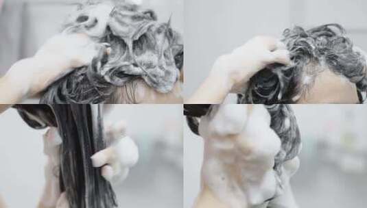 女人用洗发水洗头揉搓头发高清在线视频素材下载