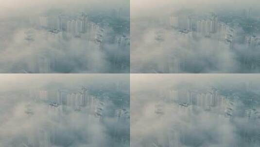 温州清晨平流雾延时航拍高清在线视频素材下载