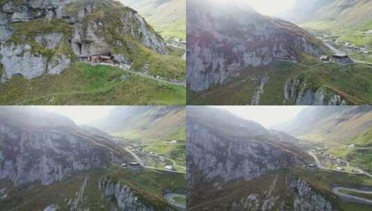 瑞士阿尔卑斯山和村庄的空中视频，来自瑞士克劳森帕斯高清在线视频素材下载