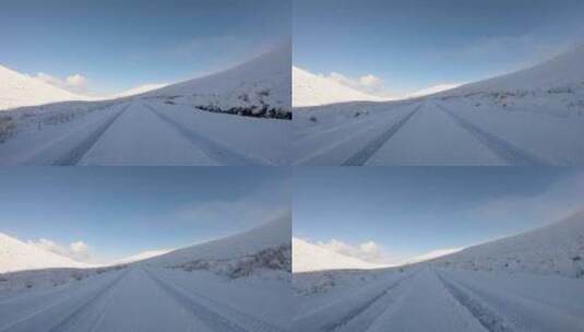 驾车穿过雪路高清在线视频素材下载